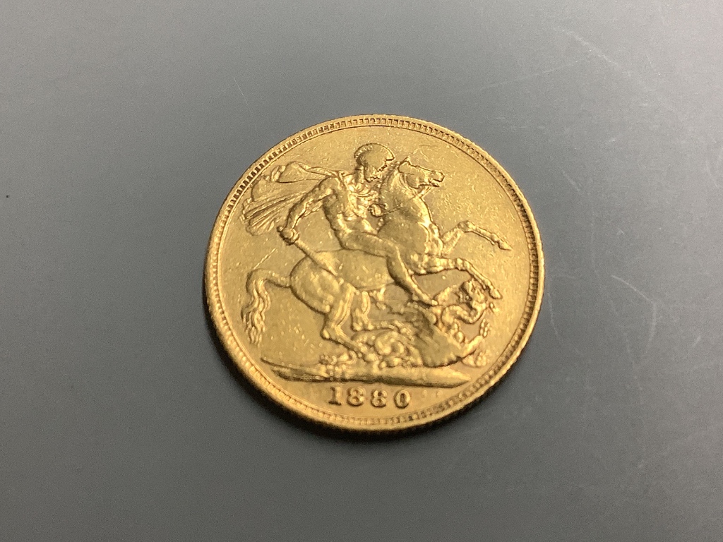 A Victorian gold sovereign, 1880.